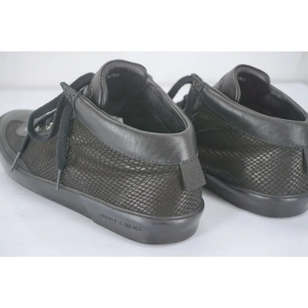 Jimmy Choo Varley Lace Up Black High Top Sneakers Shoe SZ 42 12 Wide New
